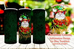 Christmas Gnome Merry & Bright 20oz Tumbler Sublimation Wrap Product Image 1