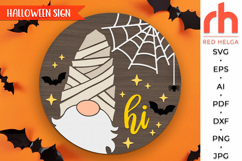gnome mummy svg, spooky hanger svg, halloween door sign svg, welcome sign svg, fall door svg, round hanging sign svg, laser cut file, layered sign svg, glowforge cut file, cricut cut file, porch sign svg, front sign svg, outside sign svg, autumn circle