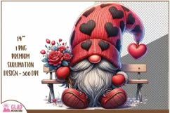 Valentine Gnome png, Valentine gnome with rose bouquet png Product Image 1