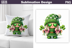St. Patrick's Day Pillow | Gnome Clover Sublimation Product Image 1