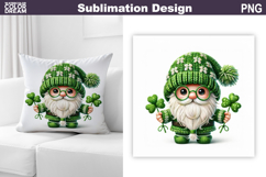 St. Patrick's Day Pillow | Gnome Clover Sublimation Product Image 1