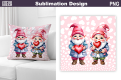 Gnome Heart Sublimation | Cute Gnome Valentine Pillow Design Product Image 1