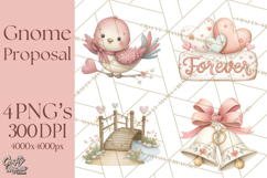 Gnome Valentine Proposal Clipart PNG Engagement Mini World Product Image 1