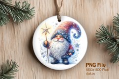 Gnome Santa Christmas Ornament Round Watercolor Sublimation Product Image 1