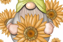 Gnome Sunflowers Png File Sublimation Sunflower August Gold Product Image 5