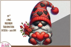 Valentine Gnome png, Valentine gnome rose bouquet and heart Product Image 1