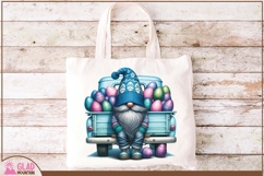 Easter Gnome vintage blue truck filled with Easter eggs png Product Image 2