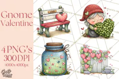 Garden Gnome Clipart PNG, Valentine Whimsical Clip Art Product Image 1