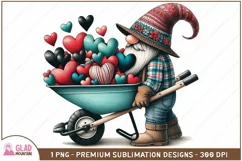 Valentine Gnome with wheelbarrow full of heart valentines Product Image 1