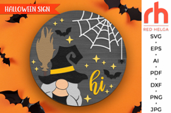 gnome witch svg, spooky hanger svg, halloween door sign svg, welcome sign svg, fall door sign svg, round hanging sign svg, laser cut file, layered sign svg, glowforge cut file, cricut cut file, witch broom svg, porch sign svg, front sign svg, outside sign