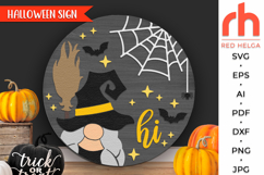 gnome witch svg, spooky hanger svg, halloween door sign svg, welcome sign svg, fall door sign svg, round hanging sign svg, laser cut file, layered sign svg, glowforge cut file, cricut cut file, witch broom svg, porch sign svg, front sign svg, outside sign