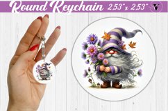 Round Keychain | Gnome with Flowers | Spring Product Image 1