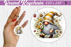 Round Keychain | Gnome with Flowers | Spring Product Image 1