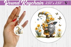Round Keychain | Gnome with Flowers | Spring Product Image 1