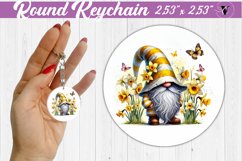 Round Keychain | Gnome with Flowers | Spring Product Image 1