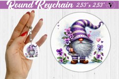Round Keychain | Gnome with Flowers | Spring Product Image 1