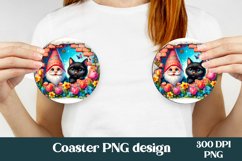 Gnome cat flower car coaster sublimation PNG bundle Product Image 4