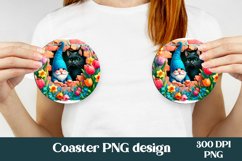 Gnome cat flower car coaster sublimation PNG bundle Product Image 3