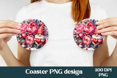 Gnome flower peony car coaster sublimation | Round coaster Product Image 1
