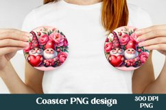 Gnome flower peony car coaster PNG | Round coaster Product Image 1