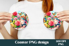 Summer gnome butterfly car coaster PNG | Round coaster Product Image 1