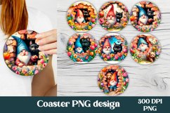 Gnome cat flower car coaster sublimation PNG bundle Product Image 1
