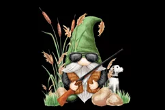 Watercolor Hunter Gnome and dog hunt Png clipart hunting Product Image 2