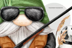 Watercolor Hunter Gnome and dog hunt Png clipart hunting Product Image 3