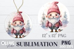 Pink Gnome Christmas Sublimation Round PNG Product Image 1