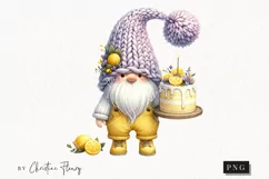 Watercolor Lemon Baking Gnome Clipart | Gnome PNG Product Image 1