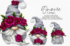 Pink Grey Valentines Gnomes | Watercolor Clipart Png Product Image 1