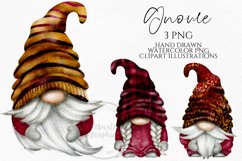 Dark Red Tartan Stripe Gnomes | Watercolor PNG Clipart Product Image 1