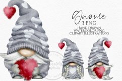 Grey Valentines Gnomes | Watercolor Clipart Png Product Image 1