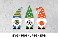 Sport gnomes with basketball, volleyball, soccer balls SVG Product Image 1