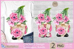 Gnomes png clipart | Watercolor gnome with pink anemones Product Image 1