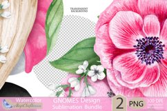 Gnomes png clipart | Watercolor gnome with pink anemones Product Image 3