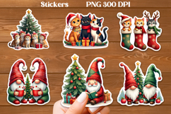 Cute Christmas cat stickers printable | Cute gnome sticker Product Image 1