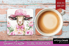 Goat Flowers Square Coaster Cute Farm Coaster PNG Product Image 1