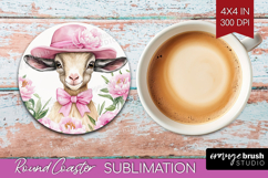 Goat Flowers Round Coaster Cute Farm Coaster PNG Sublimation Product Image 1