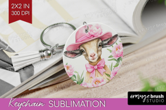 Goat Flowers Keychain PNG Cute Farm Keychain Sublimation Product Image 1