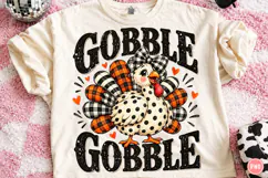 Gobble Thanksgiving PNG, Cute Plaid Turkey Sublimation Product Image 1
