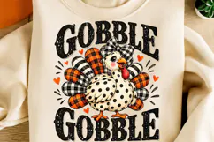 Gobble Thanksgiving PNG, Cute Plaid Turkey Sublimation Product Image 2