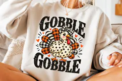Gobble Thanksgiving PNG, Cute Plaid Turkey Sublimation Product Image 3