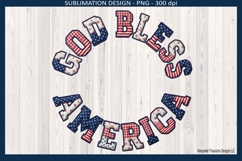 God Bless America patriotic patchwork sublimation design PNG with red white and blue stars stripes and gingham for 4th of July crafts