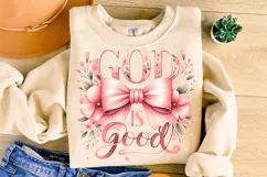 God Is Good PNG, Coquette Bow Christian Sublimation, Jesus Product Image 1