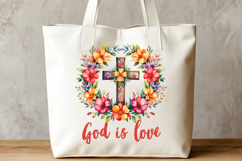Watercolor Cross &amp; Floral Wreath PNG Product Image 3