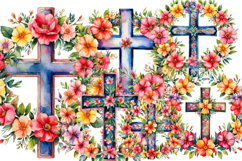 Watercolor Cross &amp; Floral Wreath PNG 1 Product Image 1