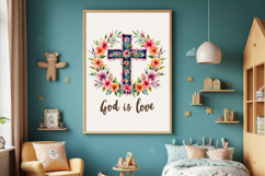 Watercolor Cross &amp; Floral Wreath PNG Product Image 4