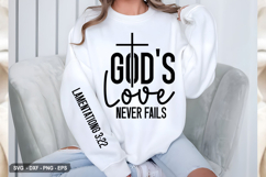 God&#039;s Love Never Fails - Christian Sleeve T-Shirt Design Product Image 2