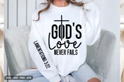 God's Love Never Fails - Christian Sleeve T-Shirt Design Product Image 2
